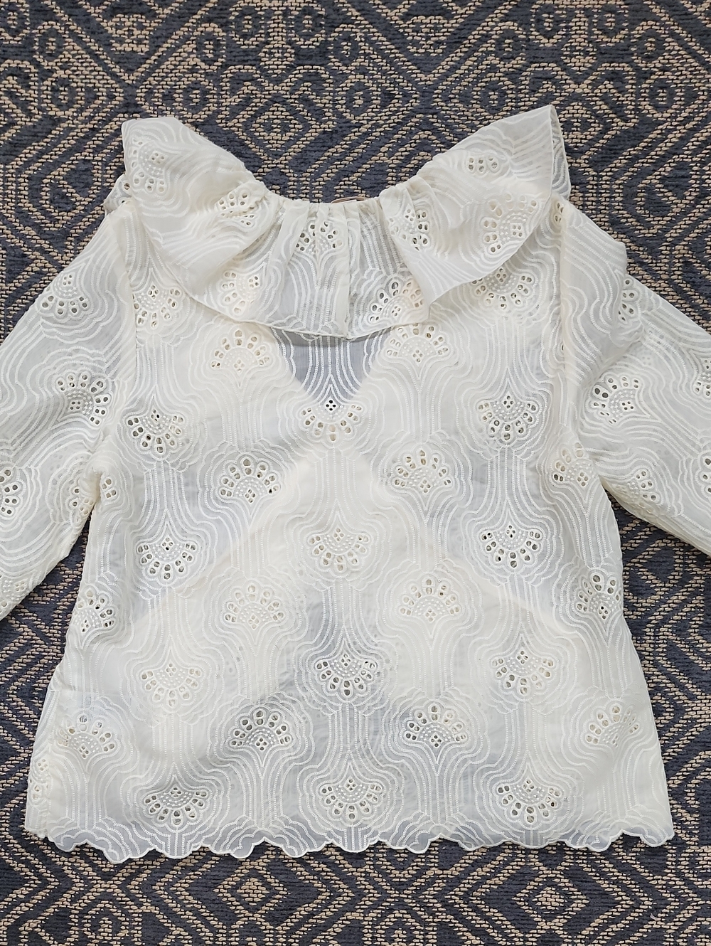 H&M Cream Frill Trimmed Long Sleeve Ruffle Blouse - Picture 9 of 12